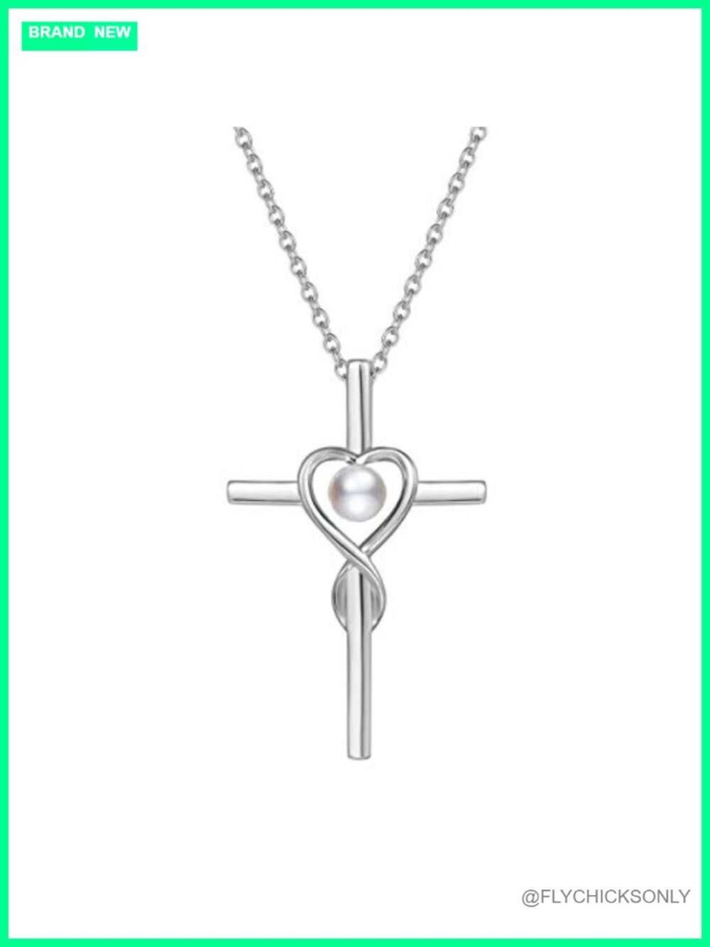 Sterling Silver Cross Pearl Pendant Necklace Fine Jewelry Gift Her